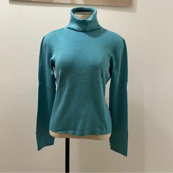 VINTAGE Sigrid Olsen Teal Silk Blend Turtleneck- Luxe Classic Size Small ๐ - Picture 3 of 12